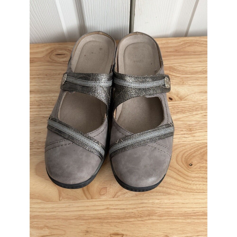 Earth Origins Flats Clara Chloe Frost Gray Leathe Mules Mary-Jane 8.5 M